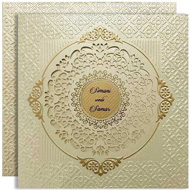White gold textured laser cut wedding invitation, Exclusive Indian wedding cards