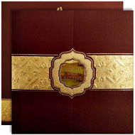 Burgundy Gold wedding cards with Acrylic, Indian Wedding cards