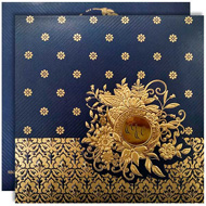 Blue Gold theme wedding cards with gold foiled design, Muslim wedding invitations