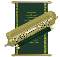 Royal Scroll invitations, Green theme, Muslim Velvet Scrolls